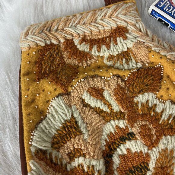 Anthropologie Aimee Gold Yellow Floral Embroidered Beaded Tote Bag NWOT - Picture 3 of 8